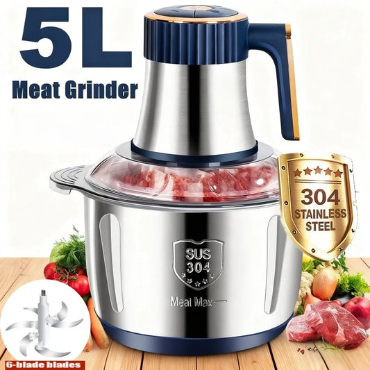 5L Electric Meat Grinder & Food Processor – Multifunction Kitchen Chopper & Slicer