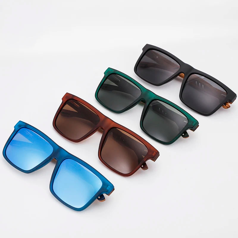 HU WOOD Square Polarized Sunglasses for Men UV400