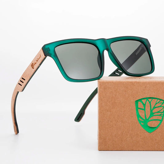 HU WOOD Square Polarized Sunglasses for Men UV400