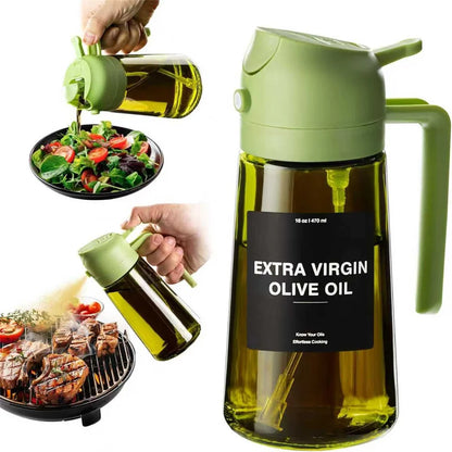 2-in-1 Olive Oil Sprayer & Dispenser – 470ML Glass Bottle