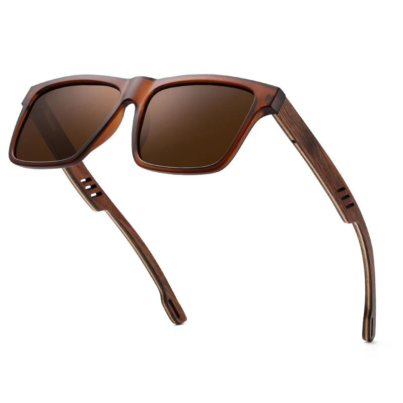 HU WOOD Square Polarized Sunglasses for Men UV400