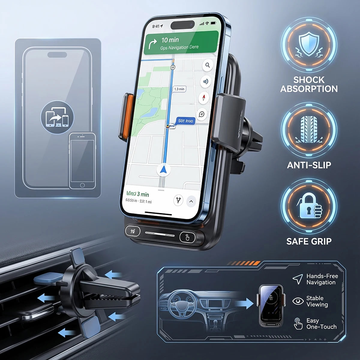 15W Wireless Car Phone Holder Charger – Auto-Sensing Fast Charging Mount