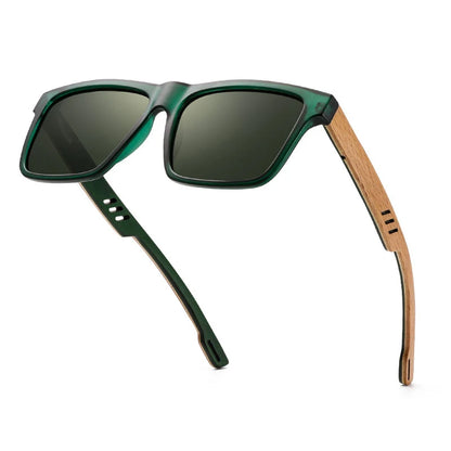 HU WOOD Square Polarized Sunglasses for Men UV400