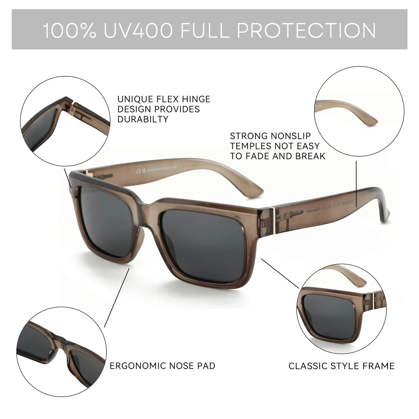 ZENOTTIC Retro Rectangle Polarized Sunglasses
