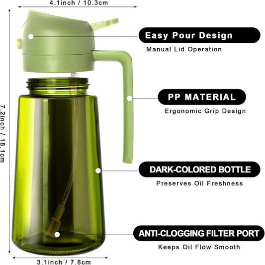 2-in-1 Olive Oil Sprayer & Dispenser – 470ML Glass Bottle